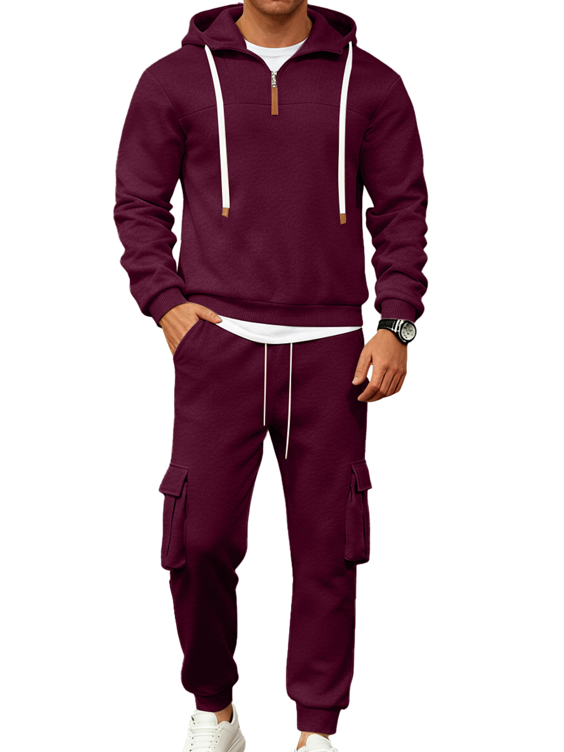 Herren Freizeit Reißverschluss Kapuzen Sweatshirt Sportbekleidung Zweiteiliges Set-deurabatt
