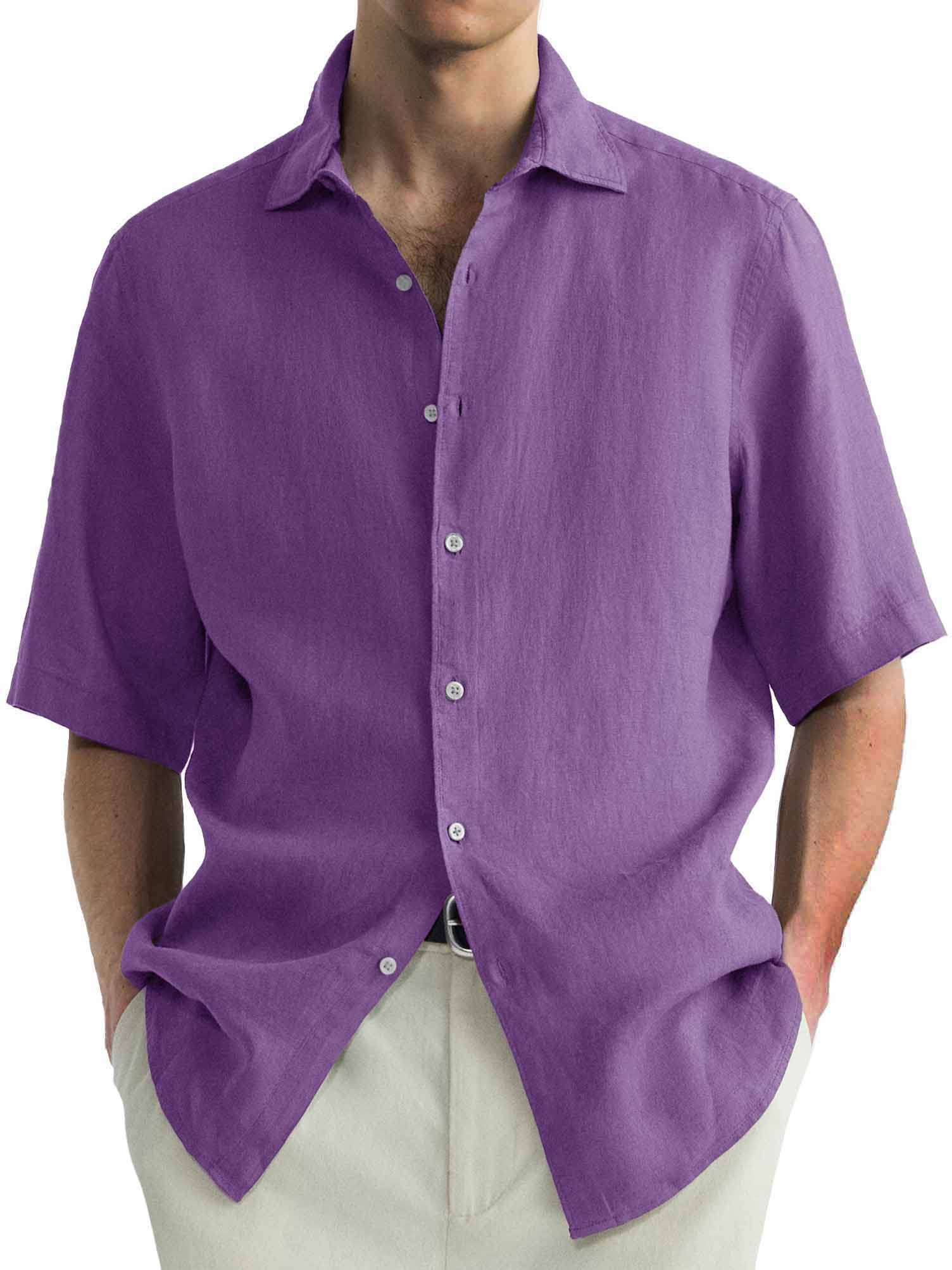 Herren Baumwolle Hawaiian Sommer Bequem Lässig Grundlegend Einfarbig Kurzarmhemd-deurabatt