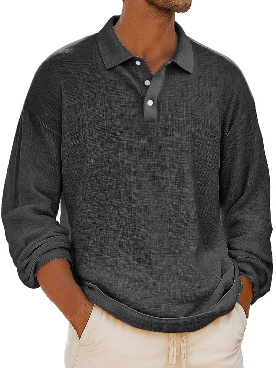 Herren Retro Alltag Kragen Knopf-Down Freizeit Bequem Langarm Polo-Shirt-deurabatt