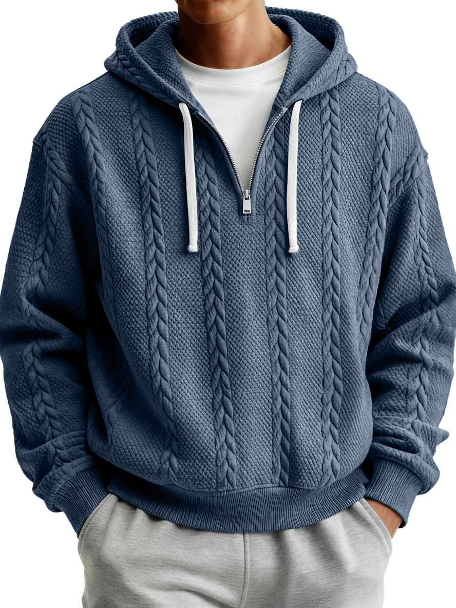Herren Einfacher Texturierter Lässiger Reißverschluss Kapuzenpullover-deurabatt