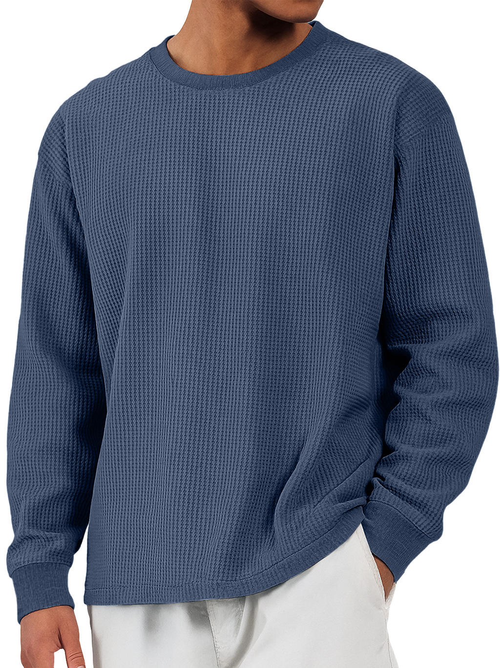 Herren Freizeit Waffel Rundhals Bequem Langarm T-Shirt-deurabatt