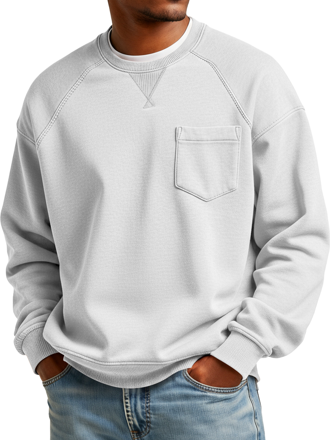 Herren Einfaches Rundhals-Patchwork Lässiges Weites Sweatshirt-deurabatt