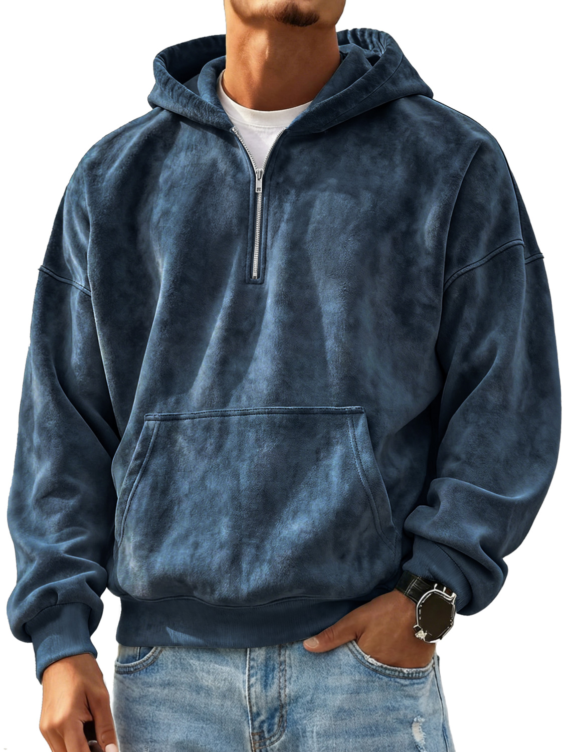 Retro-Freizeit-Kapuzenpullover aus Wildleder für Herren mit Reißverschluss-deurabatt