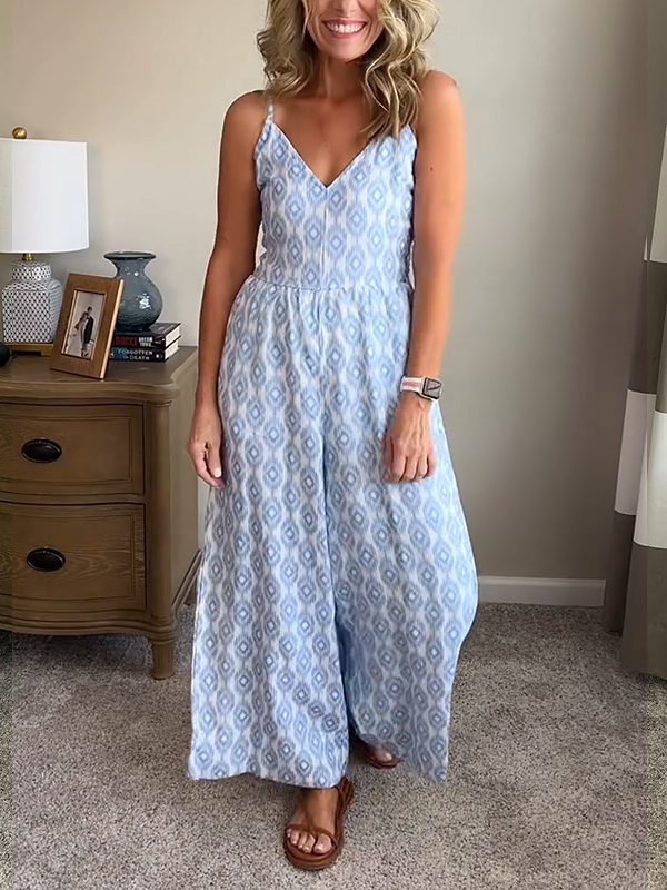 NEW🔥 Printed Elastic Waist Jumpsuit