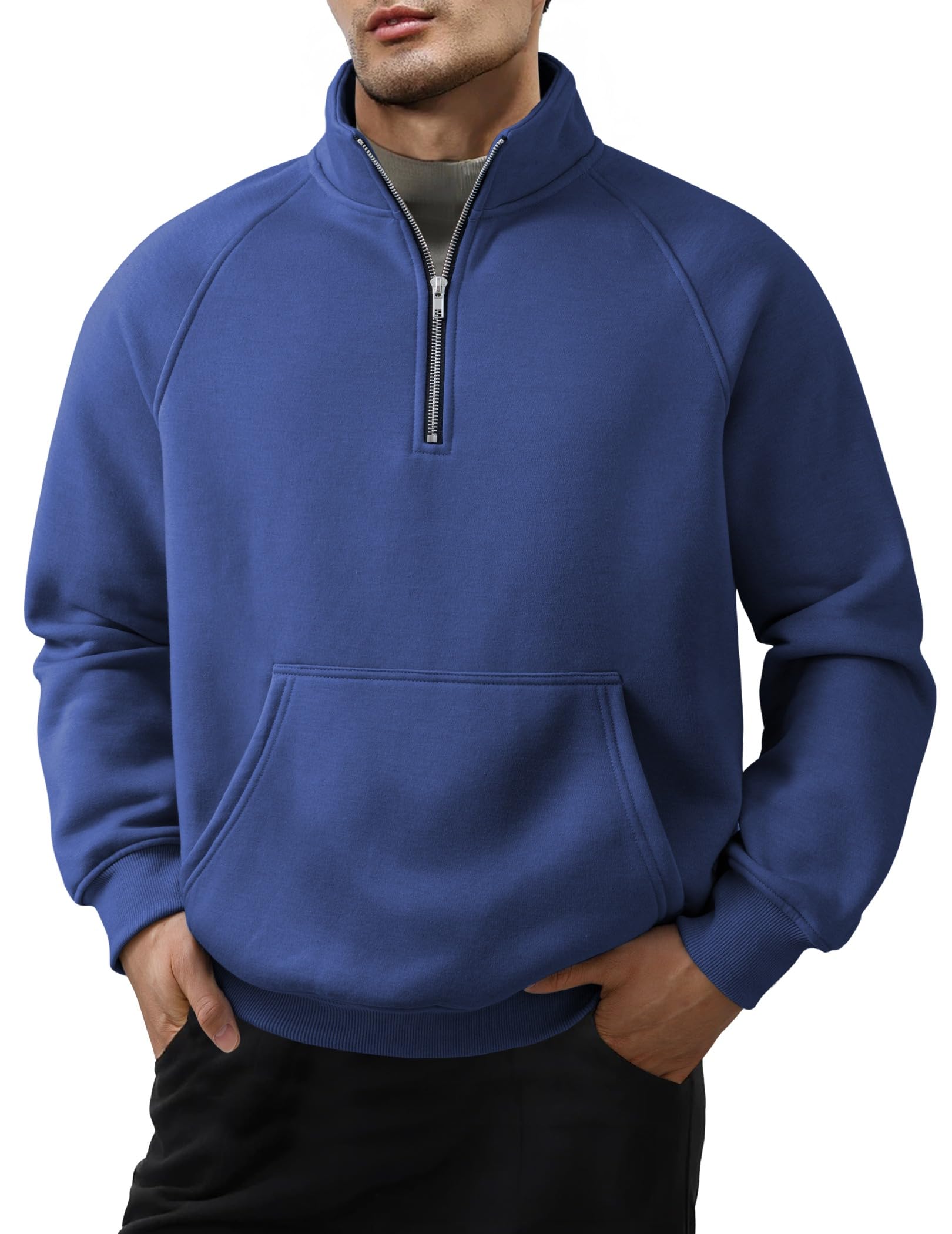 Herren Quarter Zip Freizeit Fleece Baumwolle Pullover Sweatshirt-deurabatt