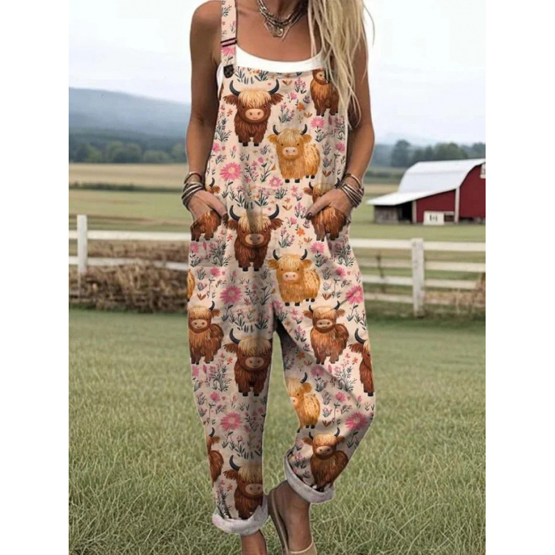 Bedruckter lockerer Overall | Damen Casual Ärmelloser Jumpsuit