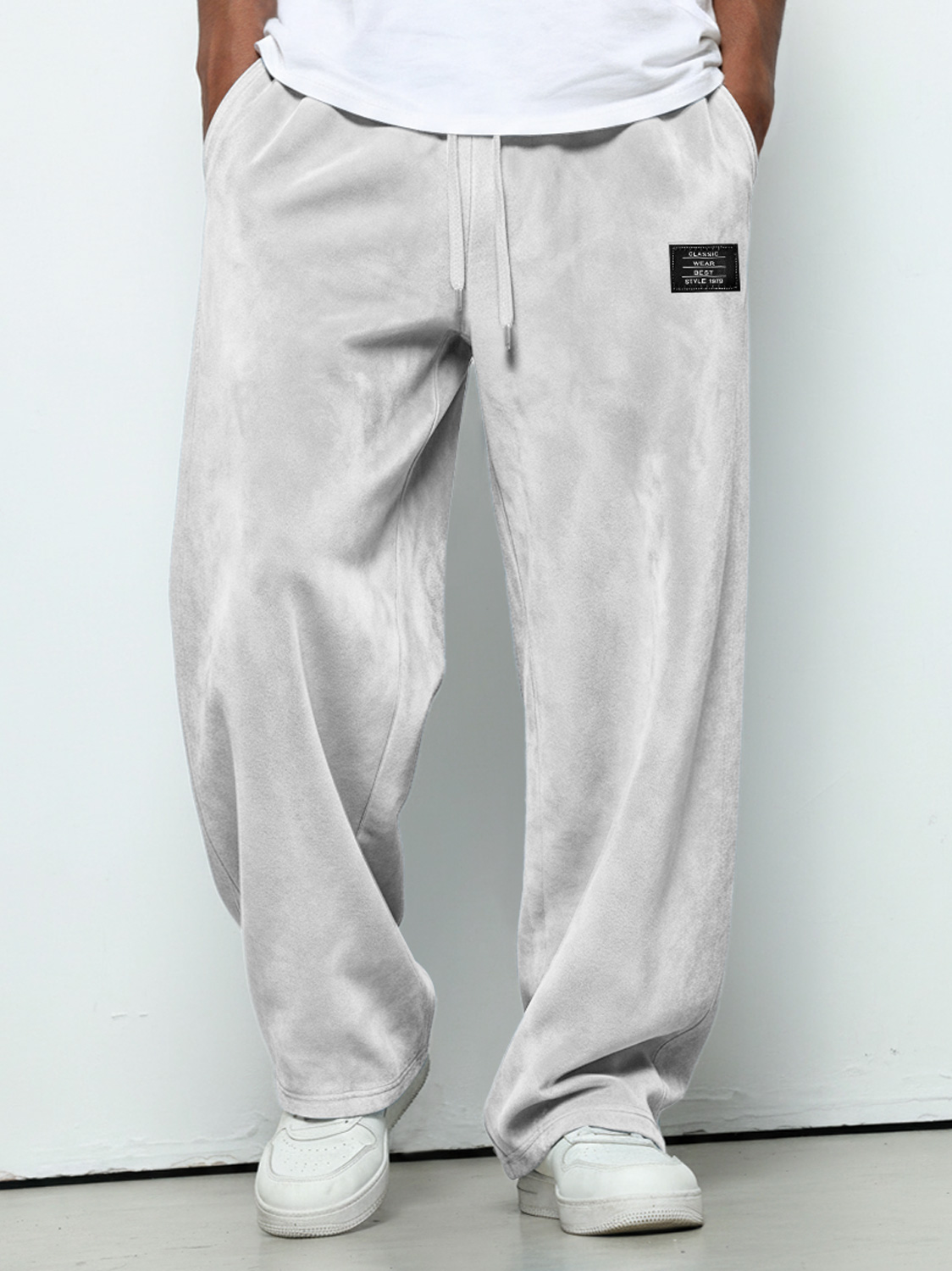 Herren einfache Wildleder bestickte Logo lockere einfarbige Hose-deurabatt
