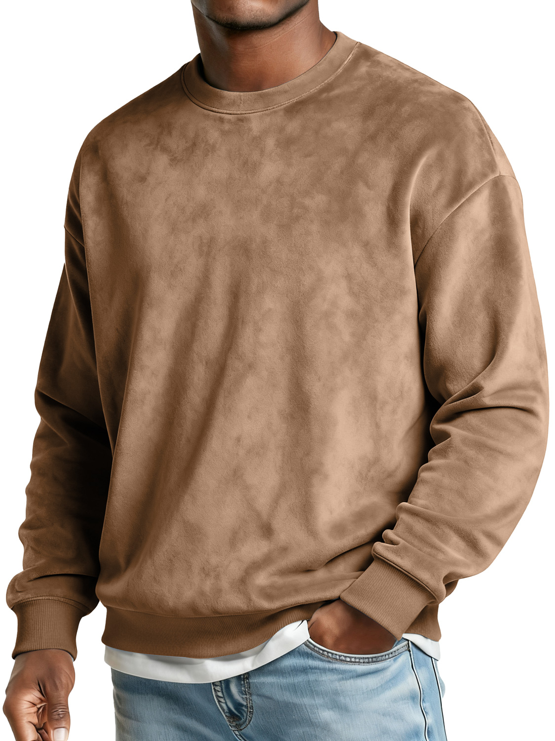 Herren Crew Neck Wildleder Freizeit Bequem Sweatshirt-deurabatt