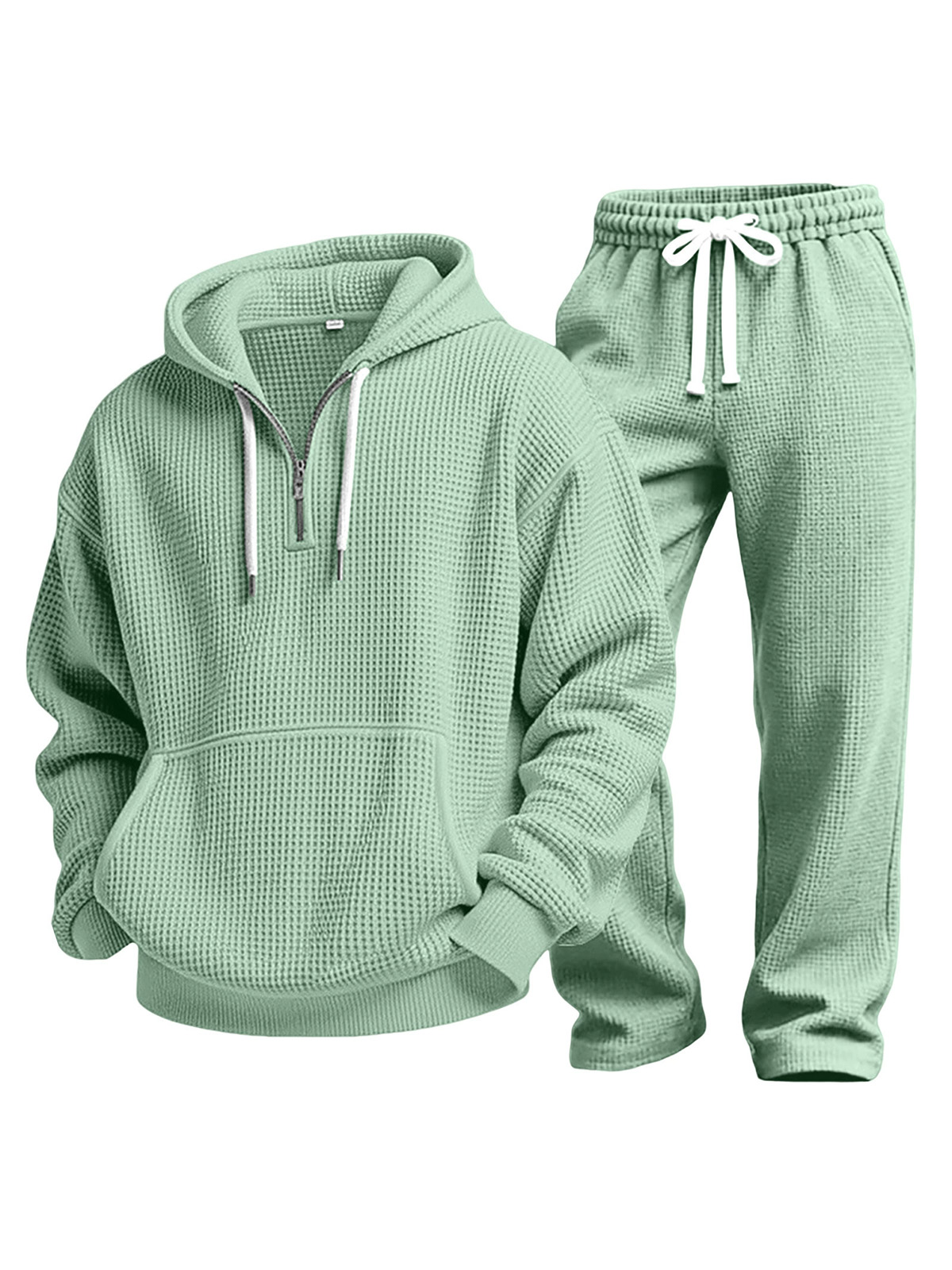 Lässiges einfarbiges vielseitiges Waffelstrick-Sweatshirt und Hose Zweiteiliges Set-deurabatt