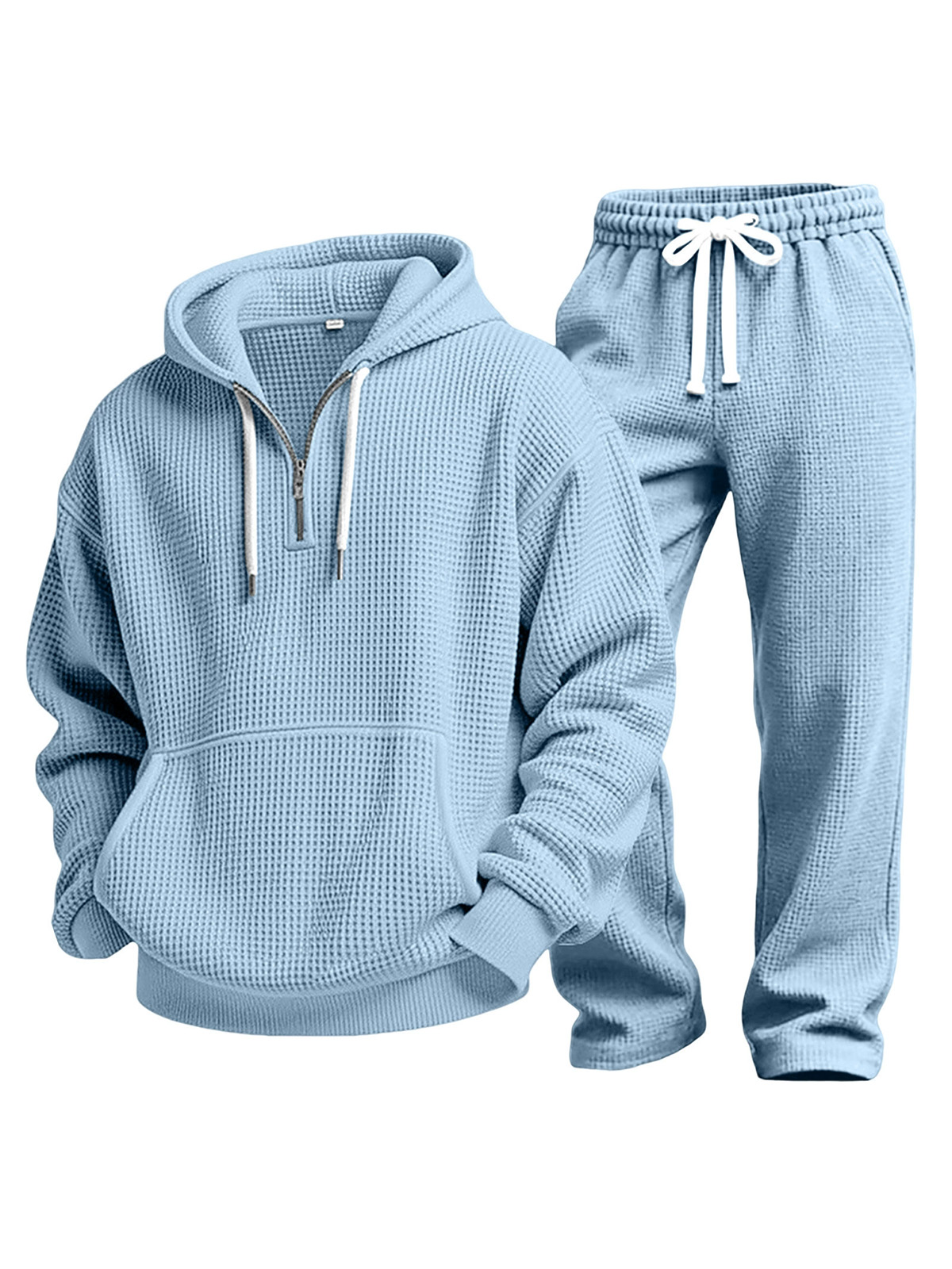 Lässiges einfarbiges vielseitiges Waffelstrick-Sweatshirt und Hose Zweiteiliges Set-deurabatt