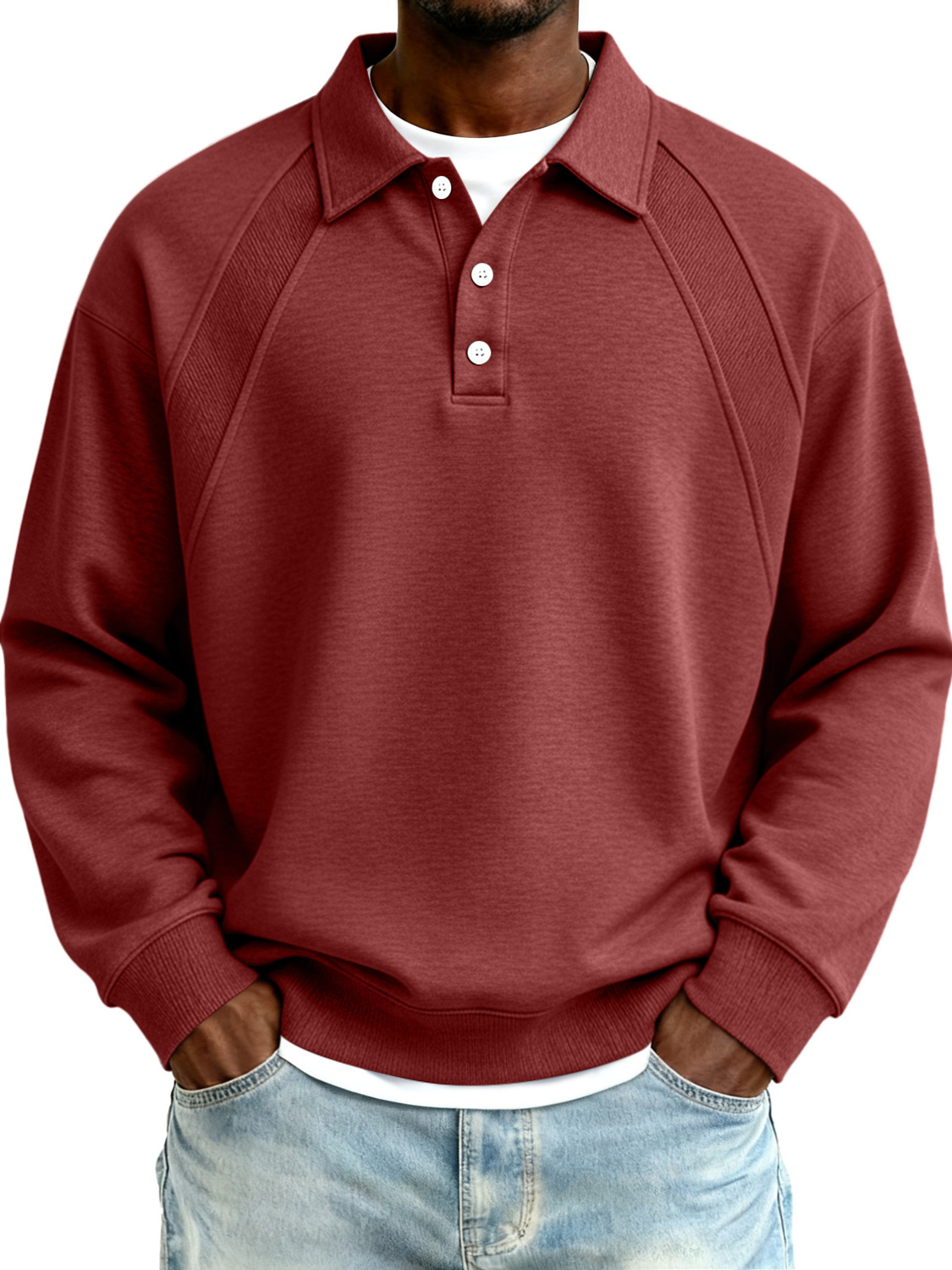Herren Raglan-Ärmel Patchwork Freizeit Polo Sweatshirt-deurabatt