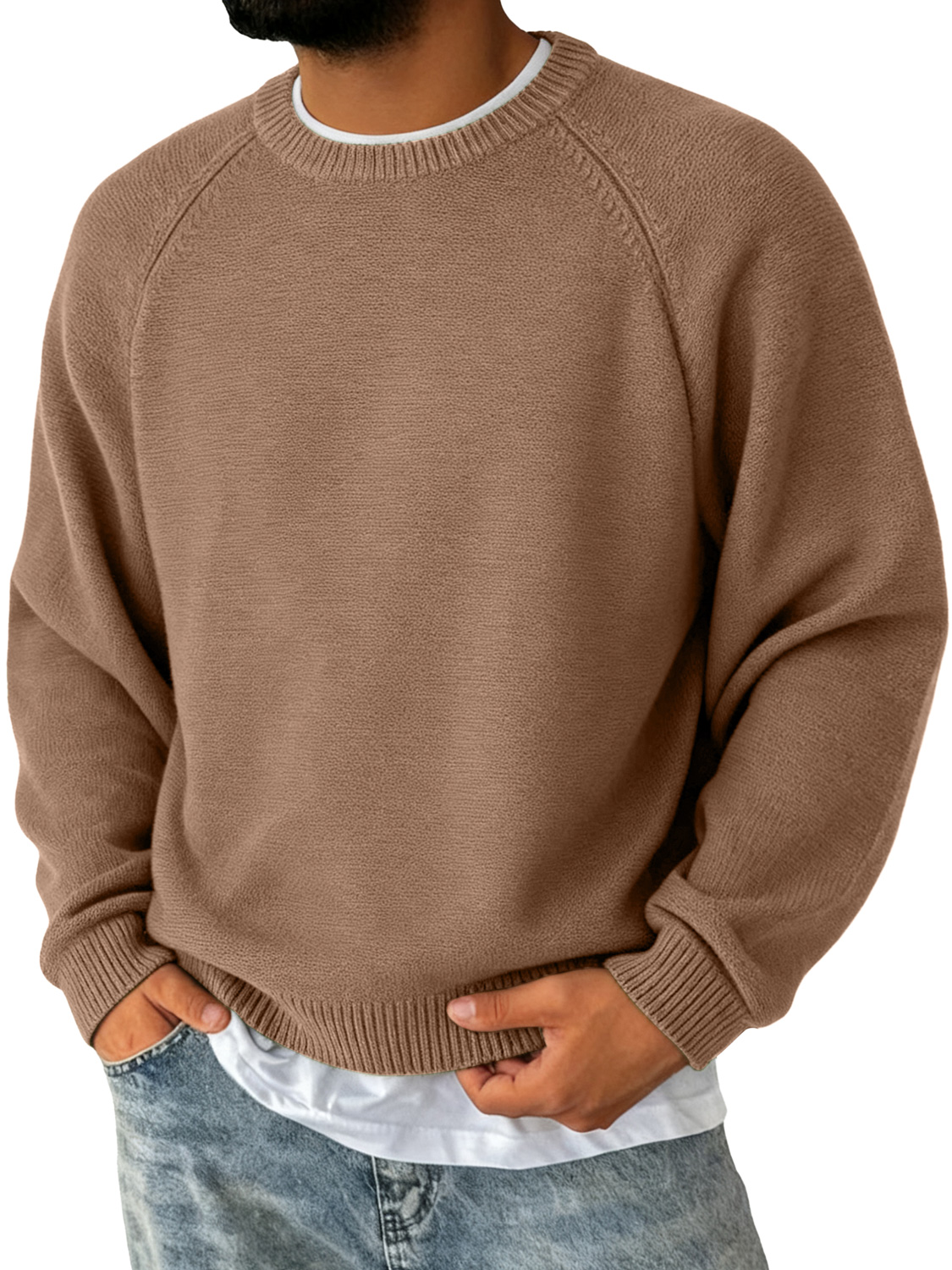 Herren Einfacher Rundhalsausschnitt Raglanärmel Freizeit Bequemer Pullover-deurabatt