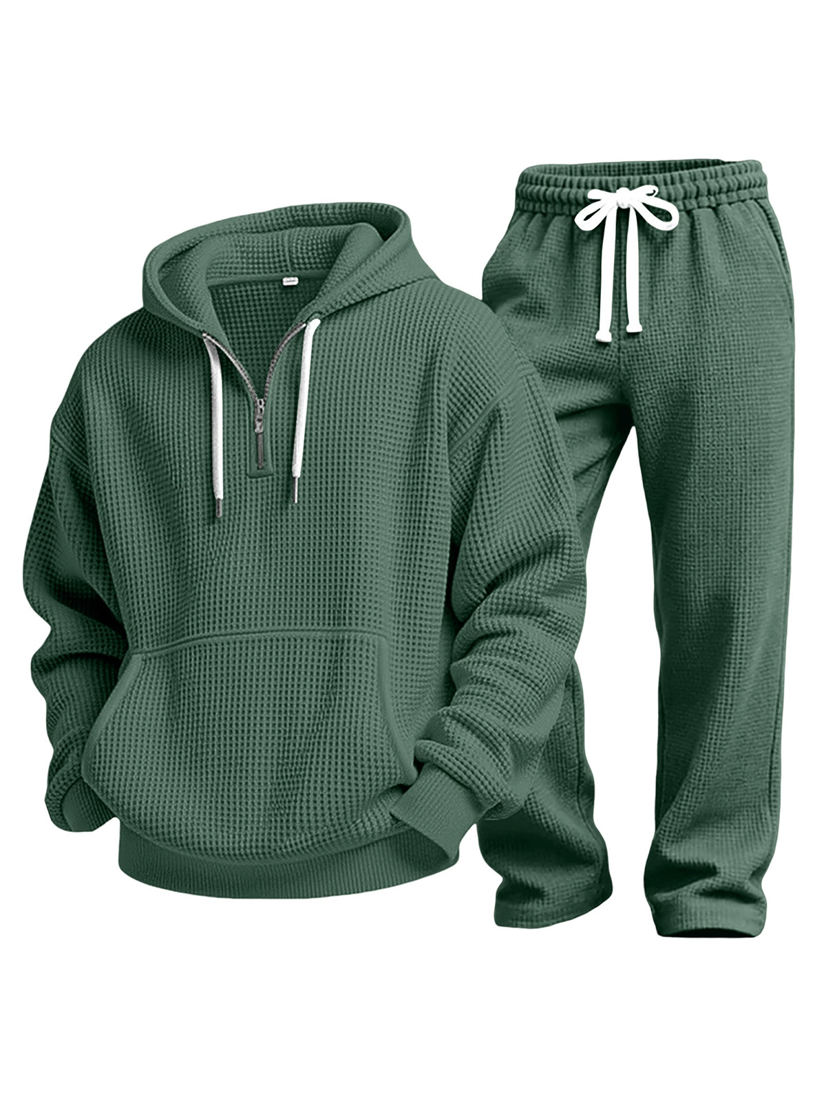 Lässiges einfarbiges vielseitiges Waffelstrick-Sweatshirt und Hose Zweiteiliges Set-deurabatt
