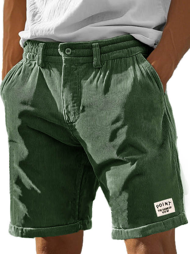 Herrenmode Freizeit Corduroy Logo bestickte Taschen Schnürshorts-ZierMode