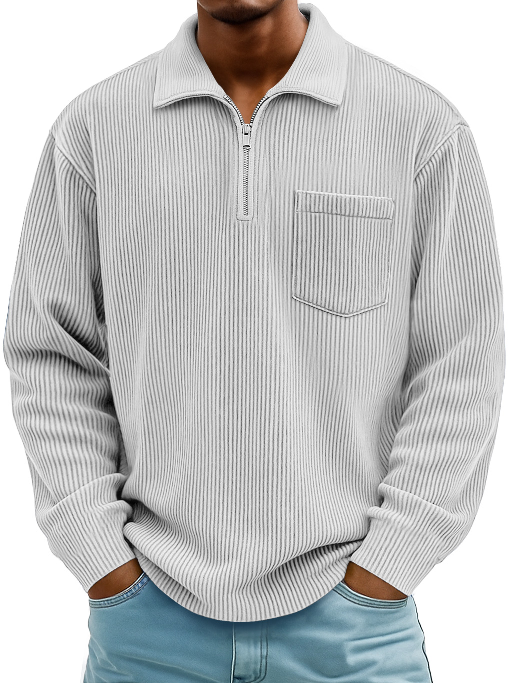 Herren Daily Casual Rippkragen Manhattan Lockere Langarm-Polohemd-deurabatt