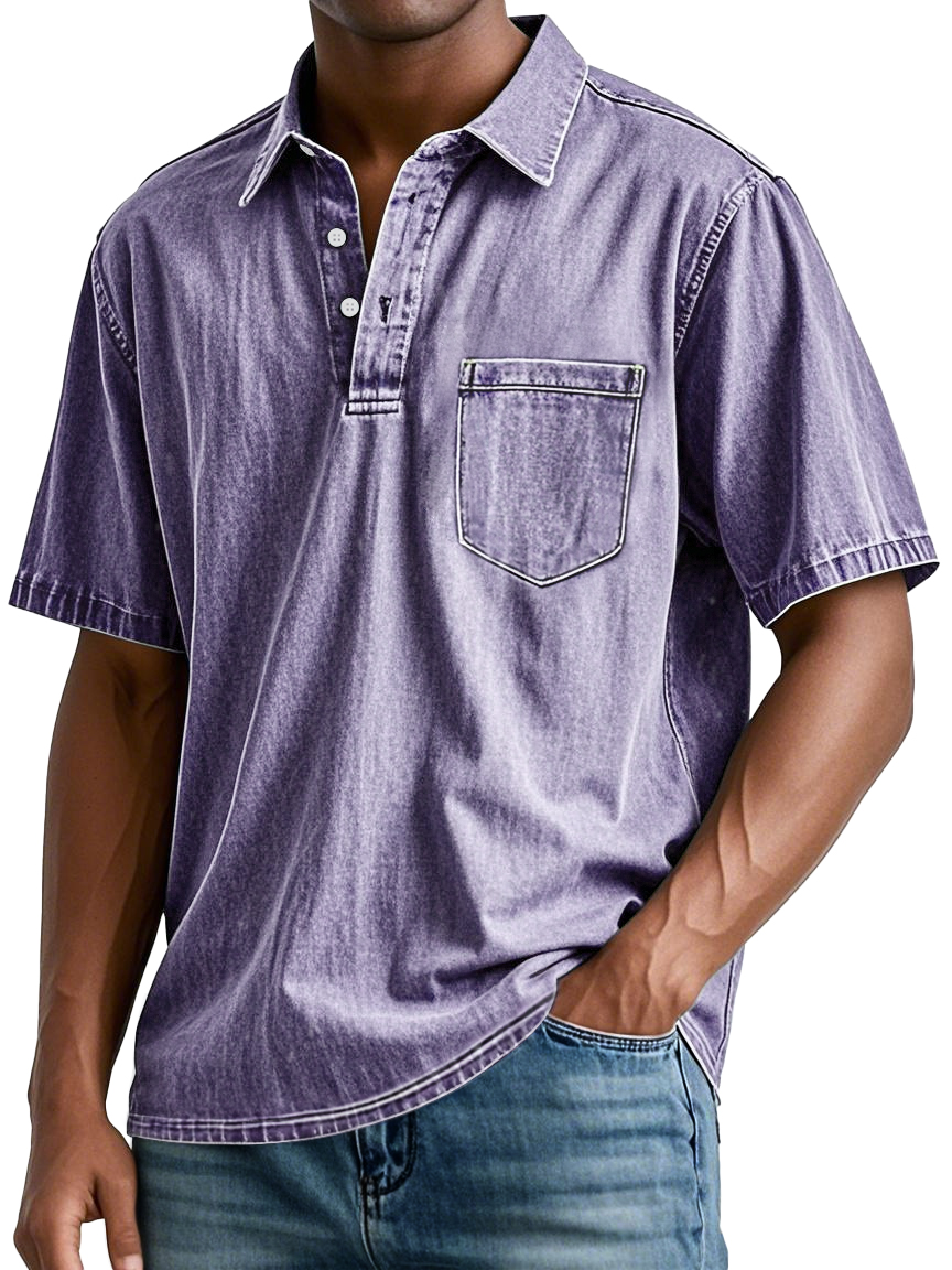 Herren Retro Revers Tasche Freizeitmode Kurzarm POLO Hemd-deurabatt