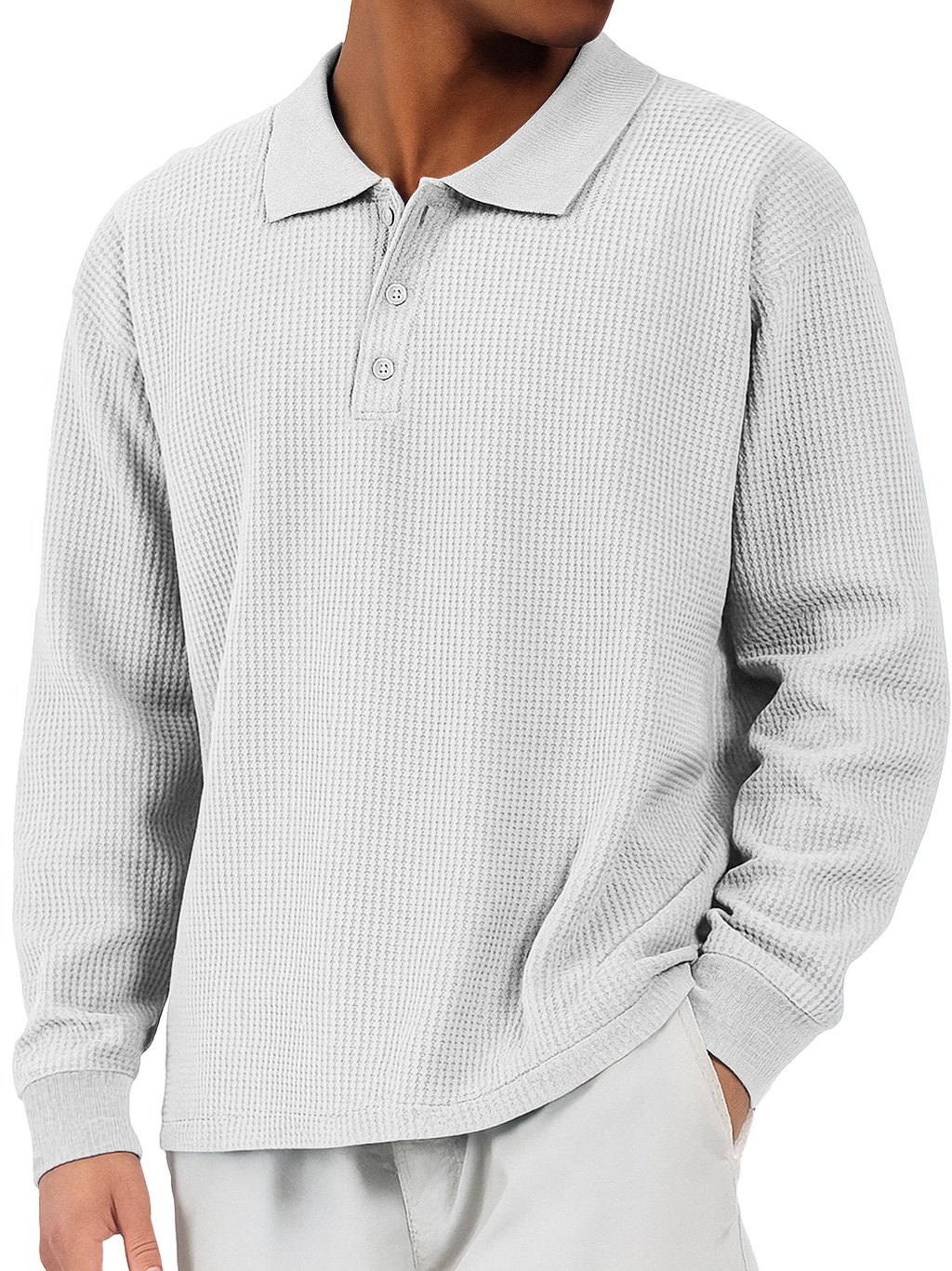 Herren Alltags Waffel Revers Knopf-down Lockere Freizeit Langarm Polohemd-deurabatt