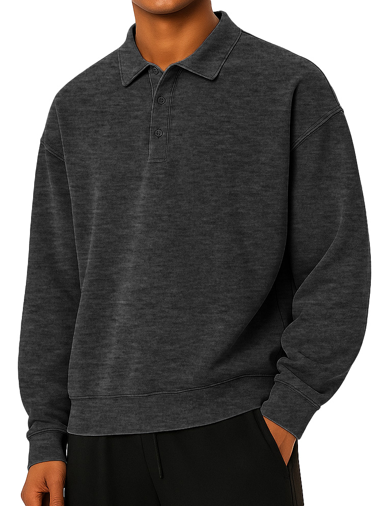 Herren Mode tägliches lässiges Revers Langarm lockeres Hoodie Polohemd-deurabatt