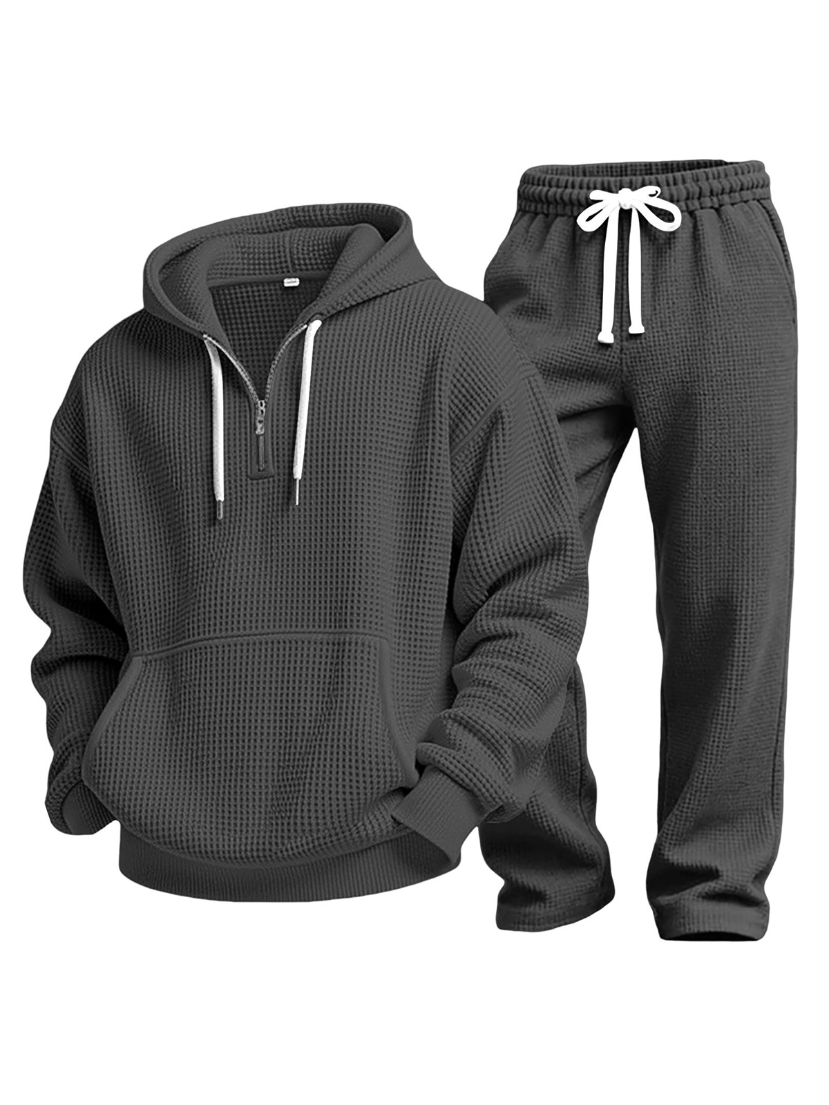 Lässiges einfarbiges vielseitiges Waffelstrick-Sweatshirt und Hose Zweiteiliges Set-deurabatt