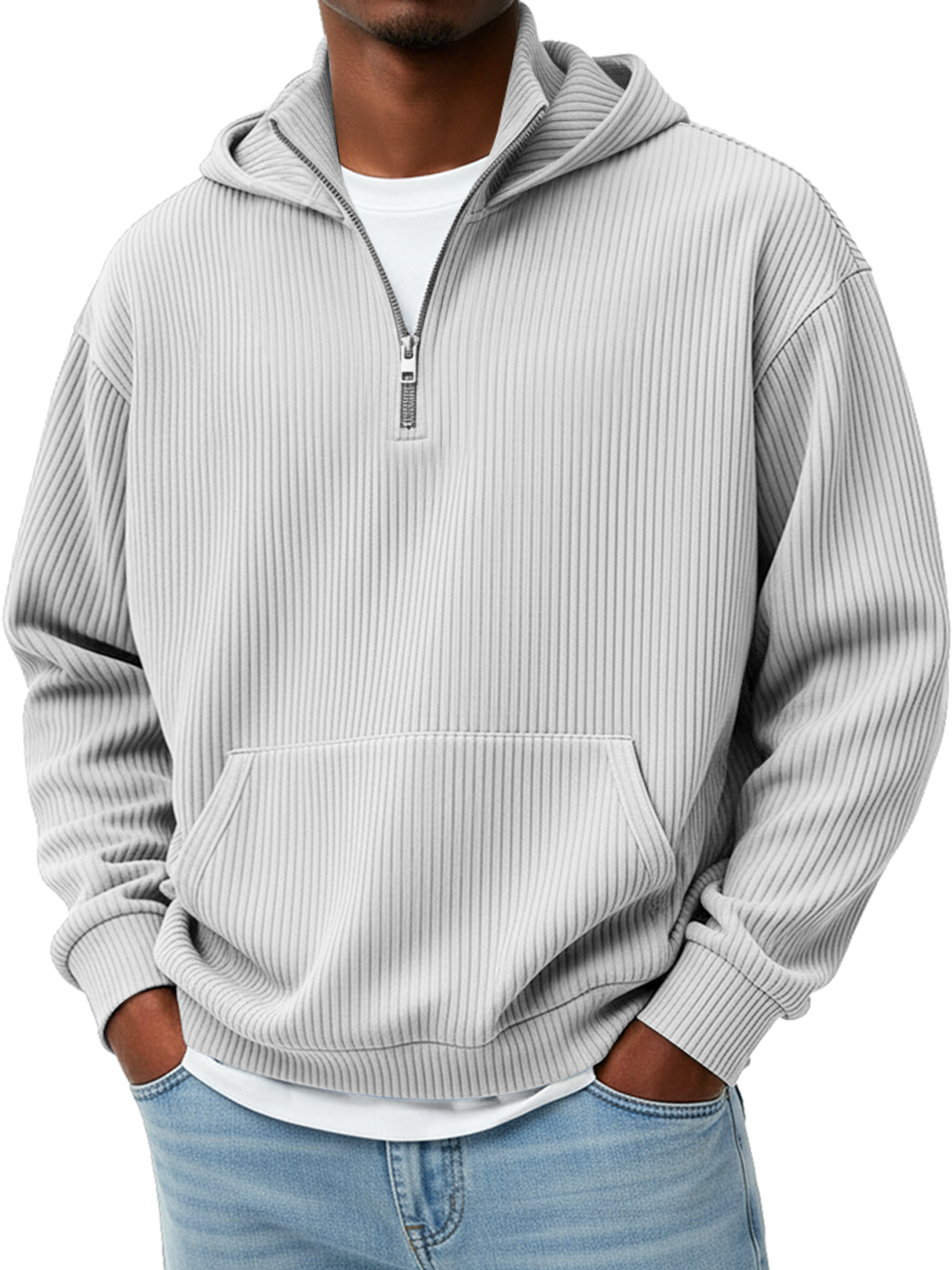 Herren Pit Stripe Stehkragen Reißverschluss Lässiger Lockere Kapuzenpullover-deurabatt