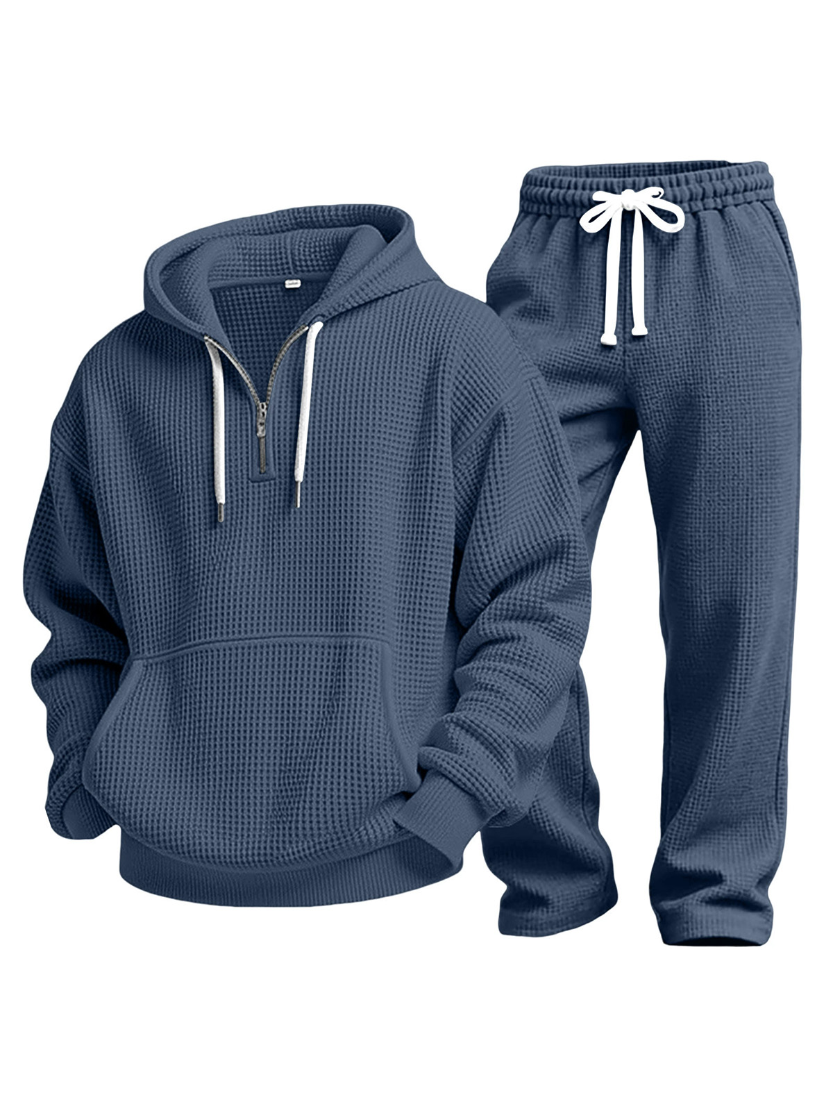 Lässiges einfarbiges vielseitiges Waffelstrick-Sweatshirt und Hose Zweiteiliges Set-deurabatt