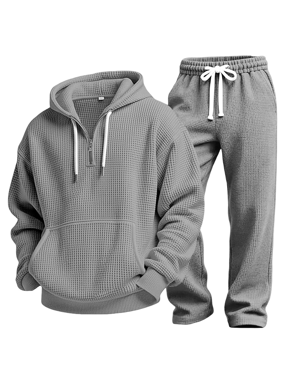 Lässiges einfarbiges vielseitiges Waffelstrick-Sweatshirt und Hose Zweiteiliges Set-deurabatt