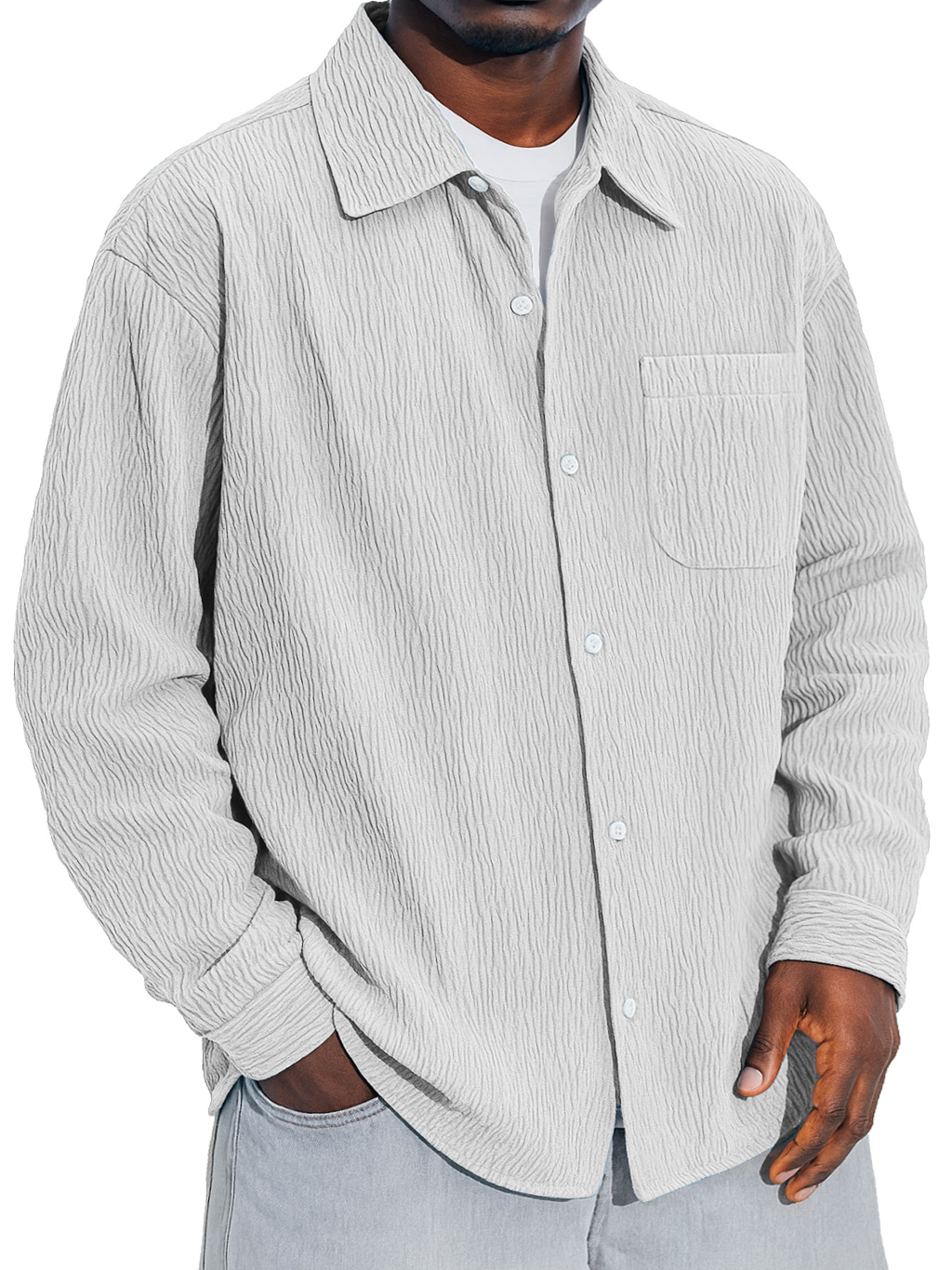 Herren Daily Falten Tasche Freizeit Einfarbig Langarmshirt-deurabatt