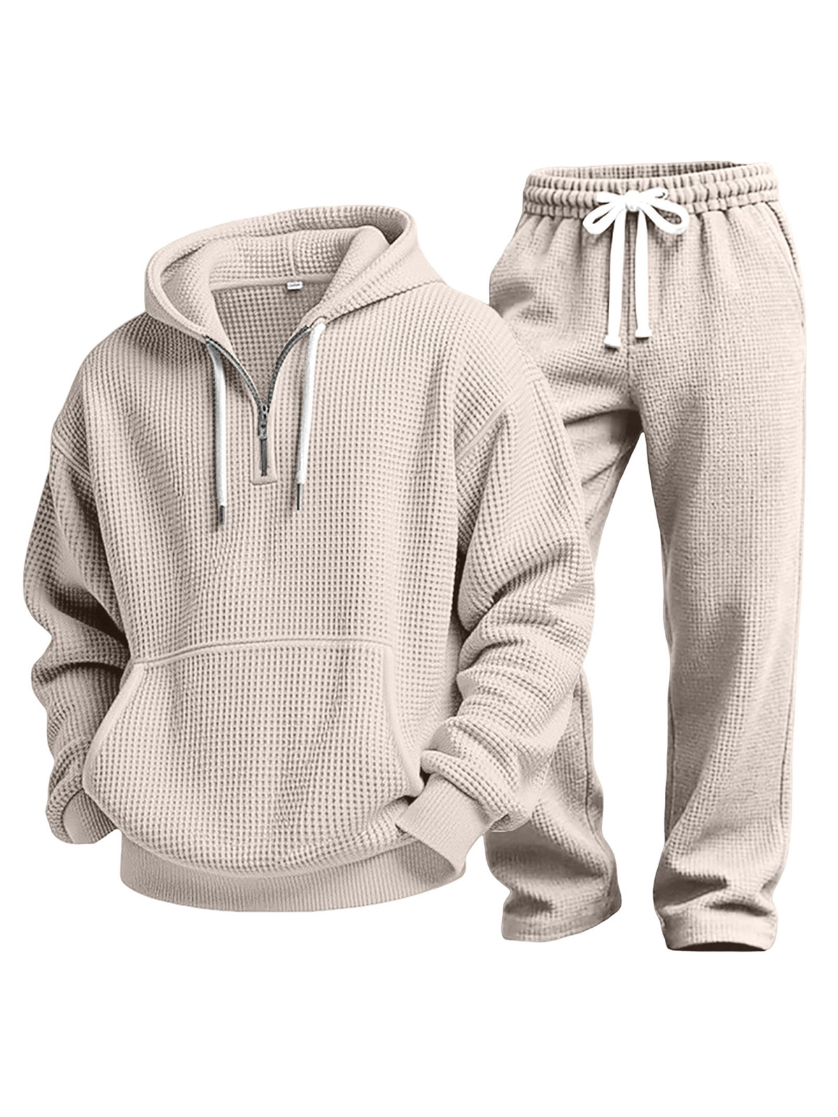 Lässiges einfarbiges vielseitiges Waffelstrick-Sweatshirt und Hose Zweiteiliges Set-deurabatt