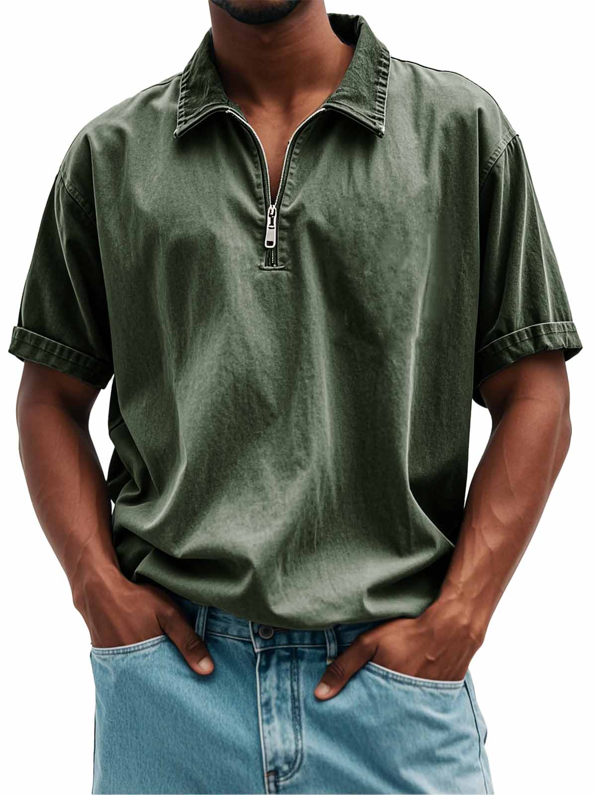 Herrenmode Retro Freizeit Stehkragen Kurzarm Polohemd-deurabatt