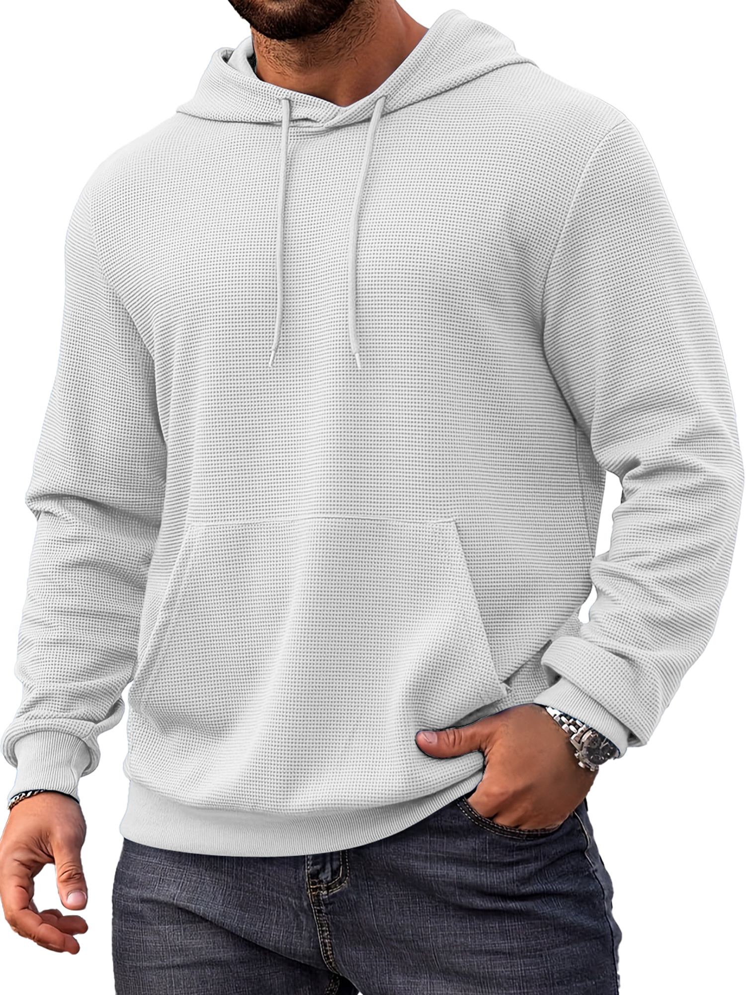 Herren Alltags Einfach Waffel Bequem Langarm Kapuzenpullover-deurabatt