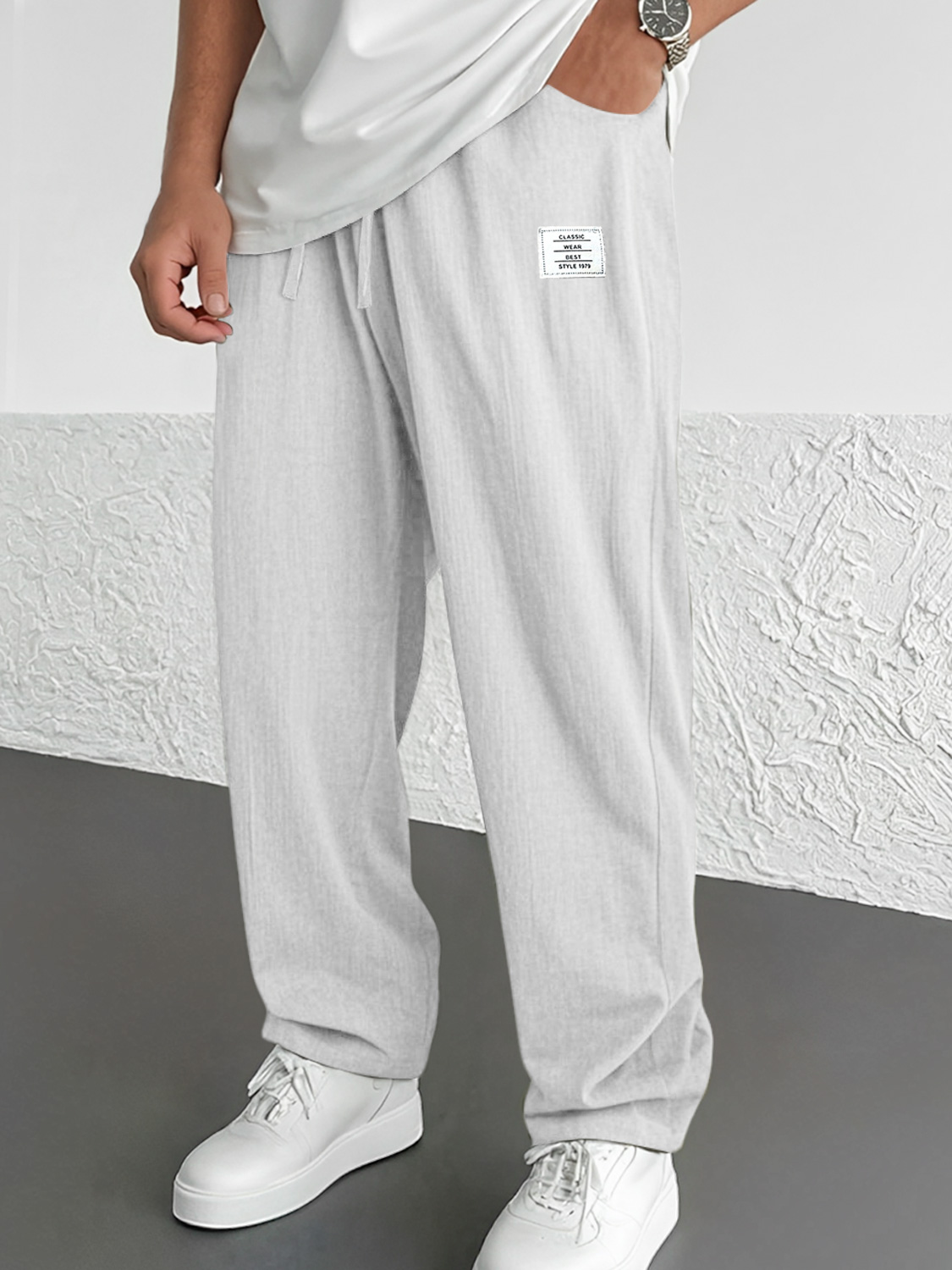 Herren Alltags Freizeit Bestickte Logo Einfarbige Komforthose-deurabatt
