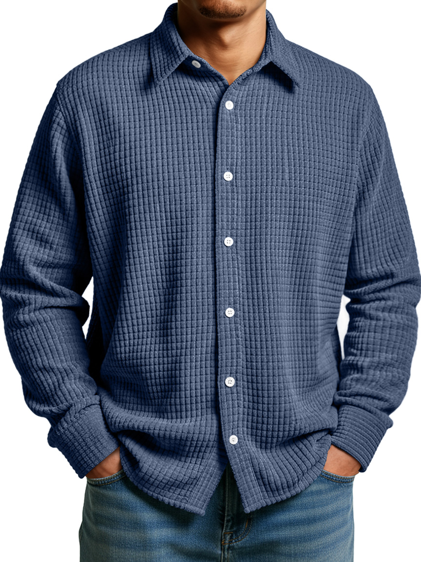 Herren Einfaches Maiskaromuster Lässiges Revers Button-Down Langarmhemd-deurabatt