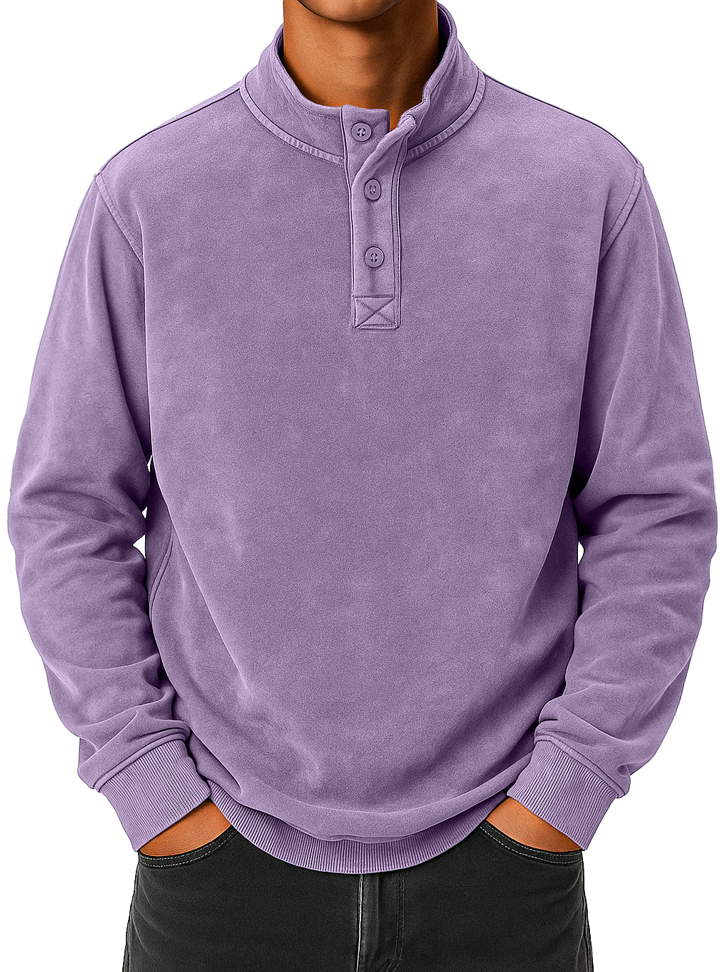 Herren Vintage abgenutzter Stehkragen Knopf-down bequemer Sweatshirt-deurabatt
