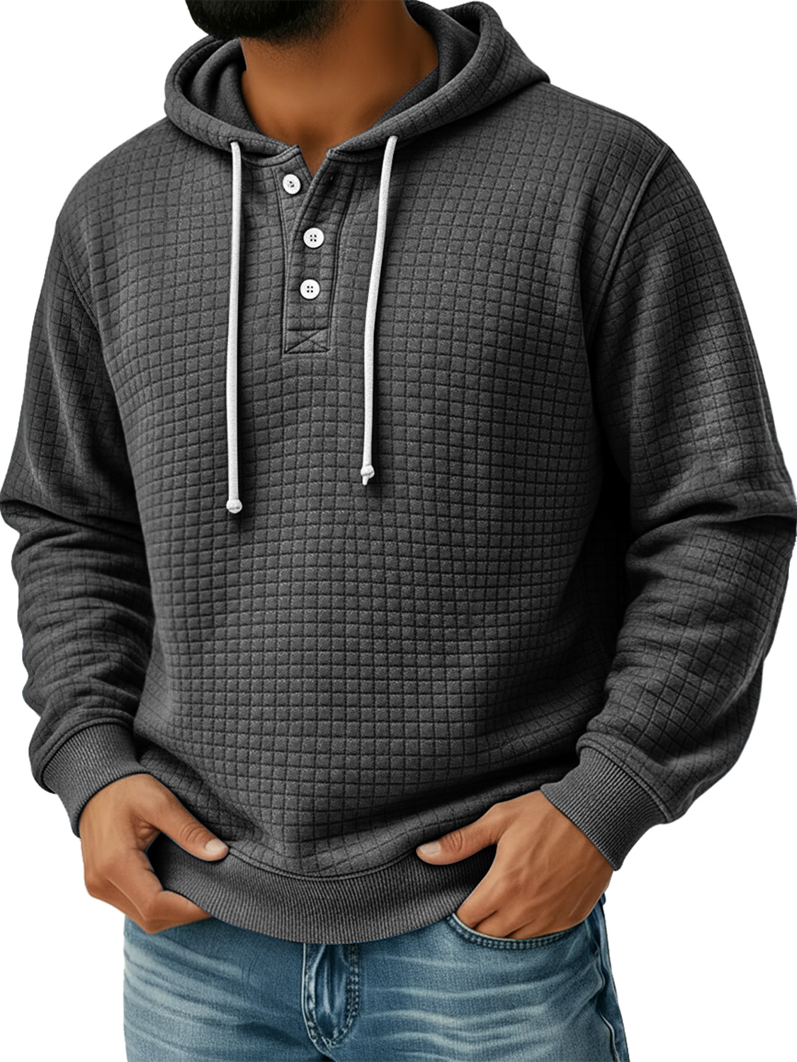 Herren Kleine Karierte Knopf Kapuzen Freizeit Lockere Sweatshirt-deurabatt