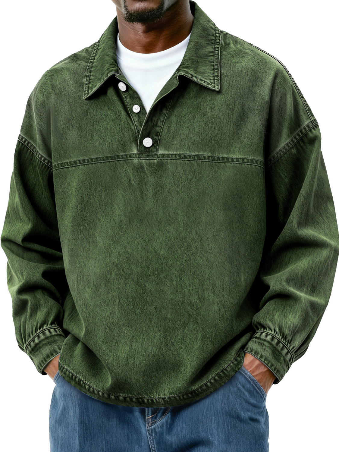 Herren Retro-Style Polohemd mit Knopfkragen-Design-deurabatt