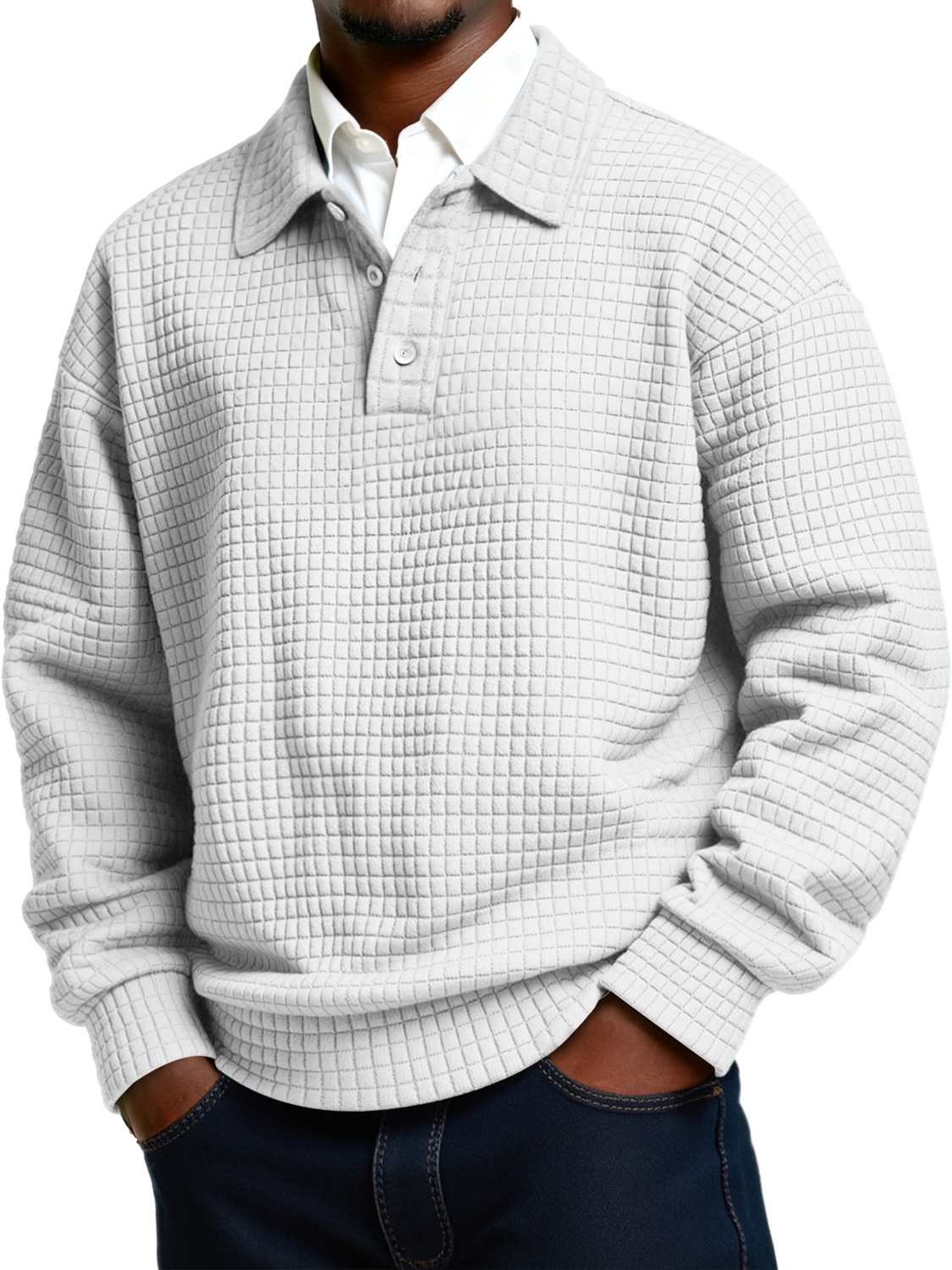 Herren Daily Small Plaid Revers Knopf Lässiges Langarm Polohemd-deurabatt