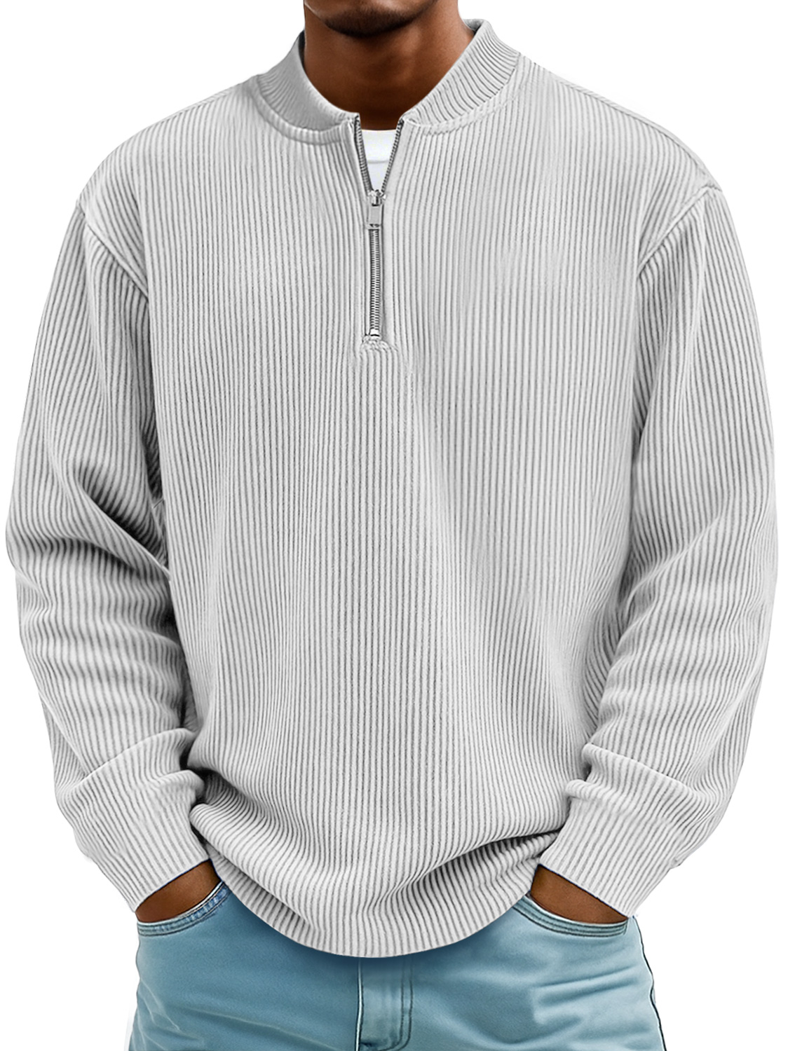 Herren Tägliches Gestreiftes Baseballkragen Reißverschluss Lässiges Langarm T-Shirt-deurabatt