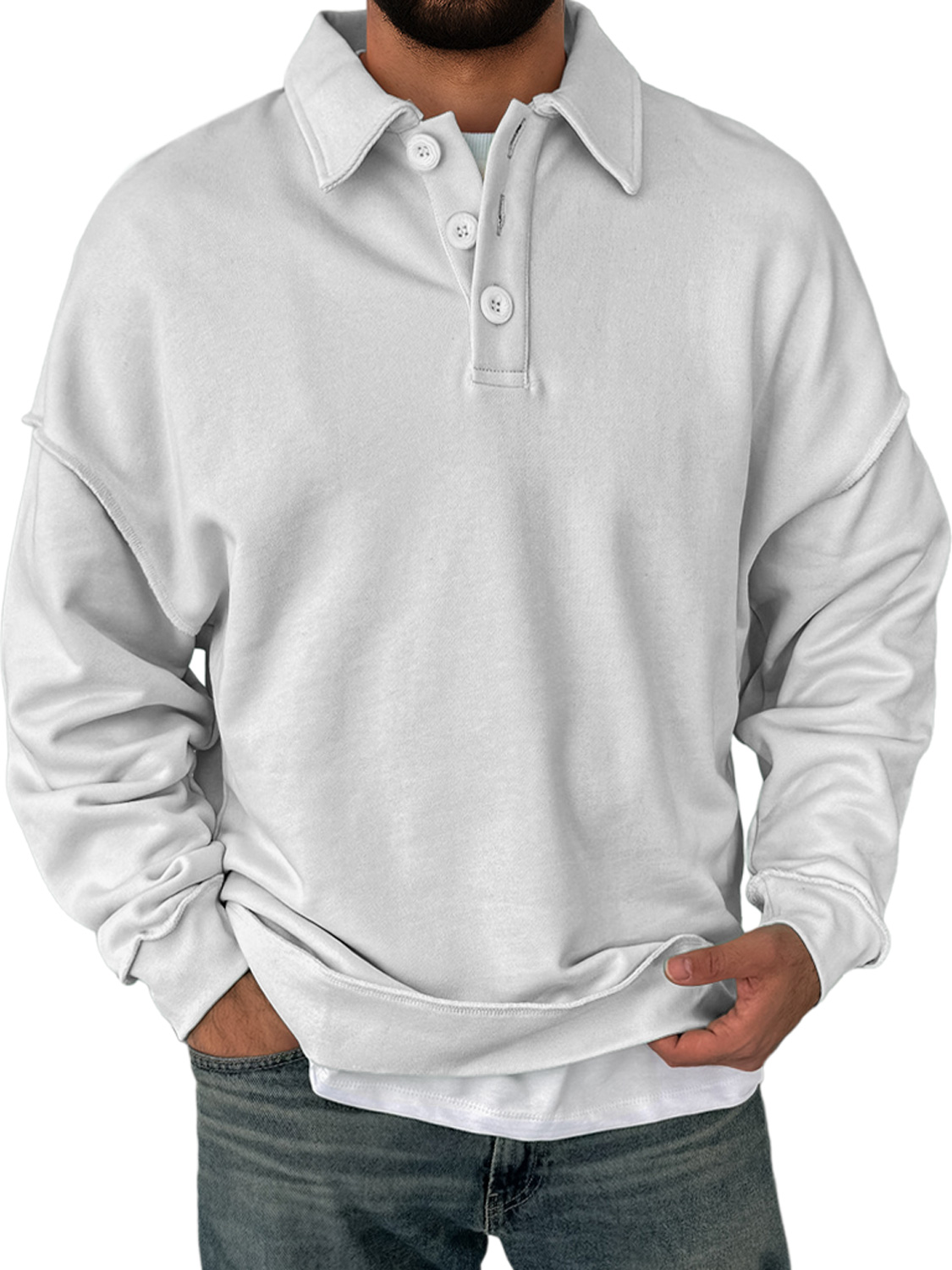 Herren Alltagskragen Knopfverschluss Bequemer Einfarbiger Sweatshirt-deurabatt