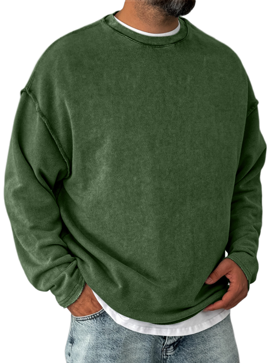 Herren Retro Rundhals Distressed Lässig Bequem Langarm T-Shirt-deurabatt