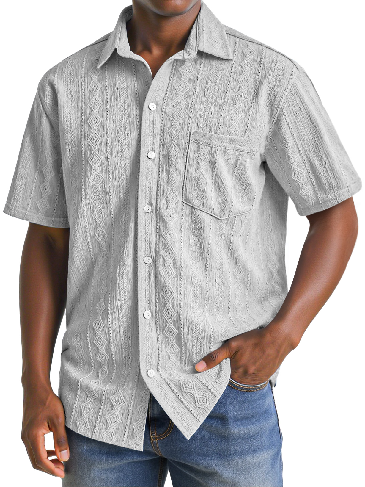 Herren Daily Texture Casual Pocket Revers Einfarbig Bequem Kurzarmhemd-deurabatt