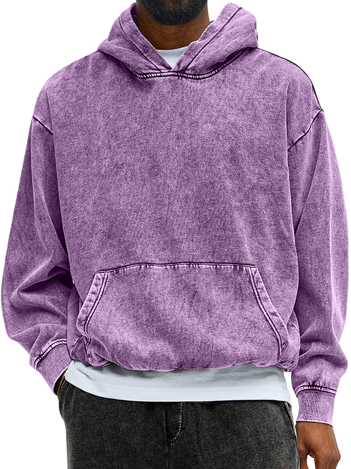 Herren Vintage gewaschenes Baumwoll-Hoodie mit langen Ärmeln-deurabatt