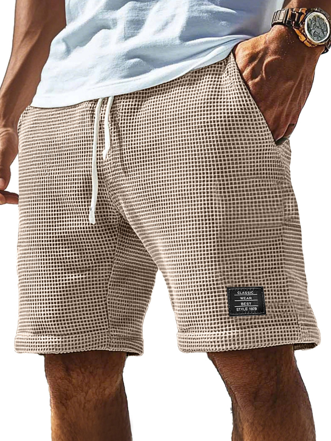 Herren Alltagscord-Waffel bestickte Logo Freizeitshorts-ZierMode