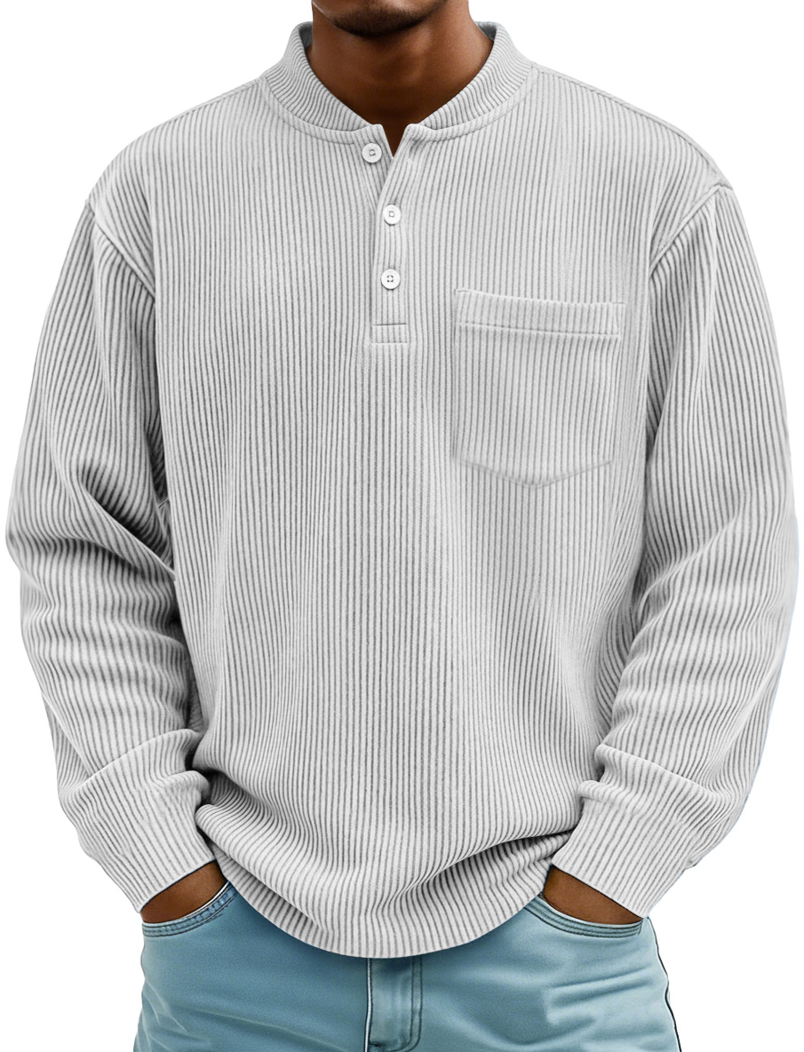 Herrenmode Ridge Stehkragen Knopf Freizeit Taschen Henley Shirt-deurabatt