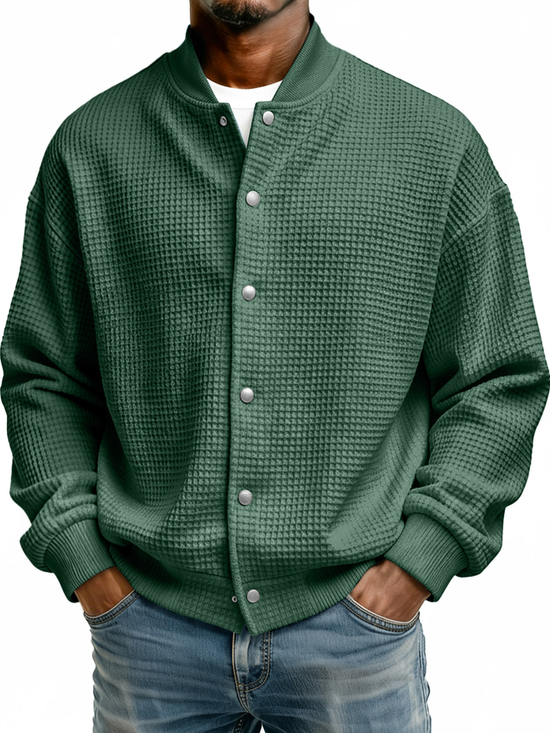 Schlichte Herren-Freizeitjacke mit Stehkragen und Waffelmuster-deurabatt
