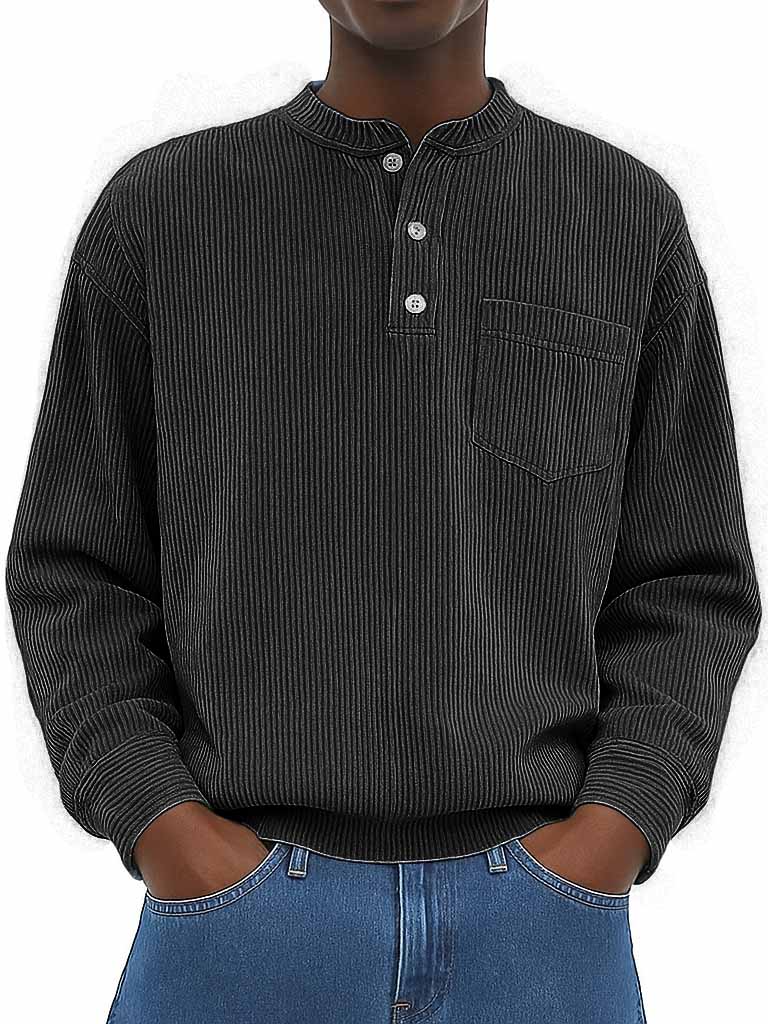 Herrenmode Freizeit Ribstoff Stehkragen Langarm Henley-Shirt-deurabatt