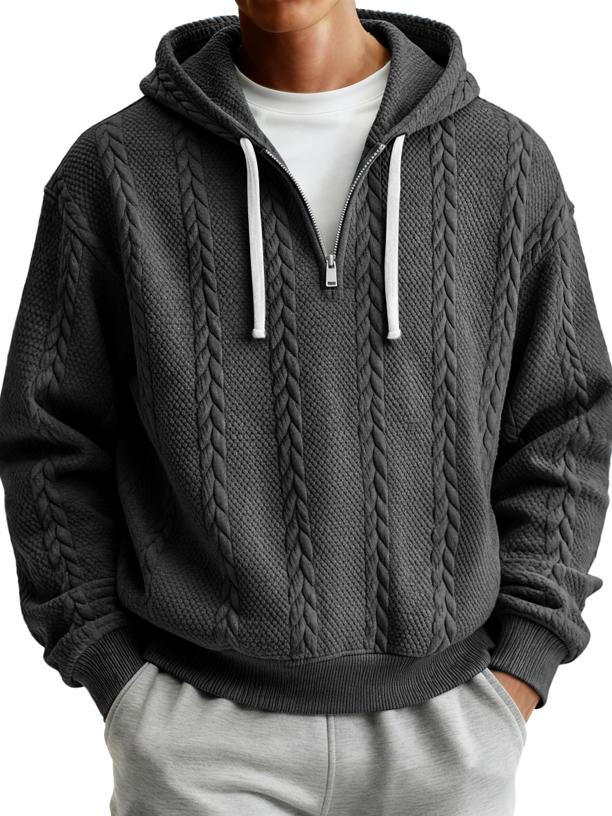 Herren Einfacher Texturierter Lässiger Reißverschluss Kapuzenpullover-deurabatt