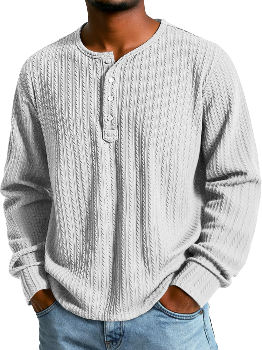 Herren Einfacher Textur Lässiges Button-Down Langarm Loose Henley Hemd-deurabatt