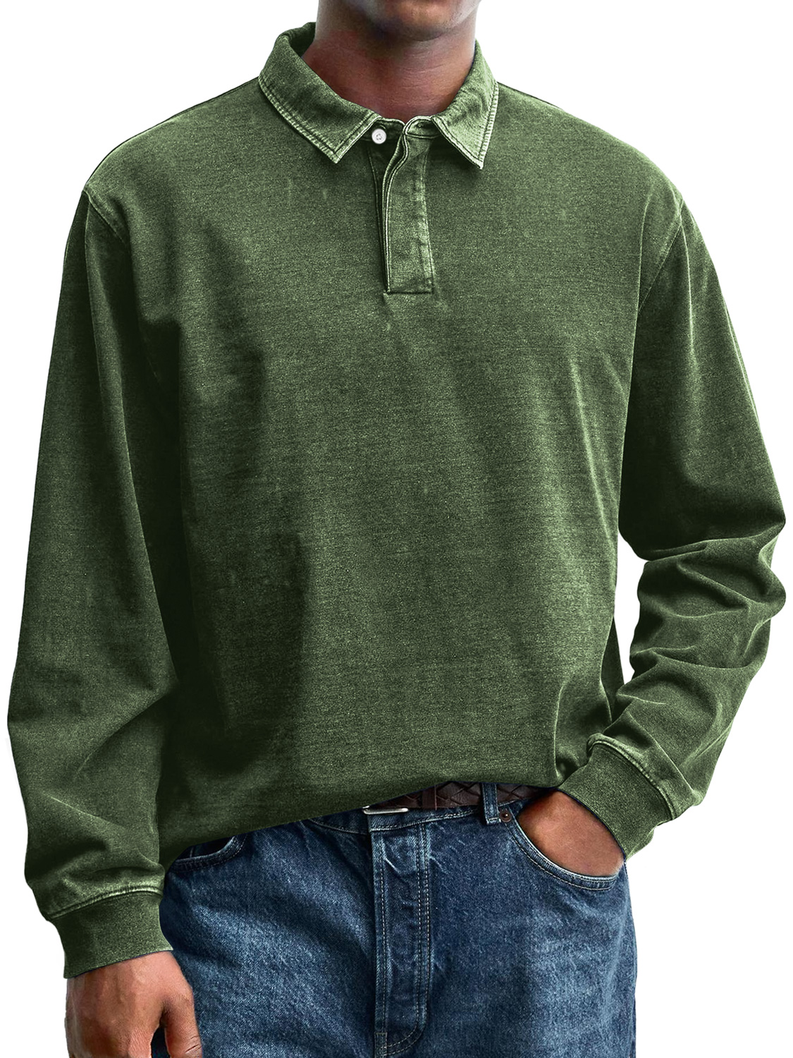 Herren Retro Alltag Kragen Knopf Lässig Langarm Polohemd-deurabatt