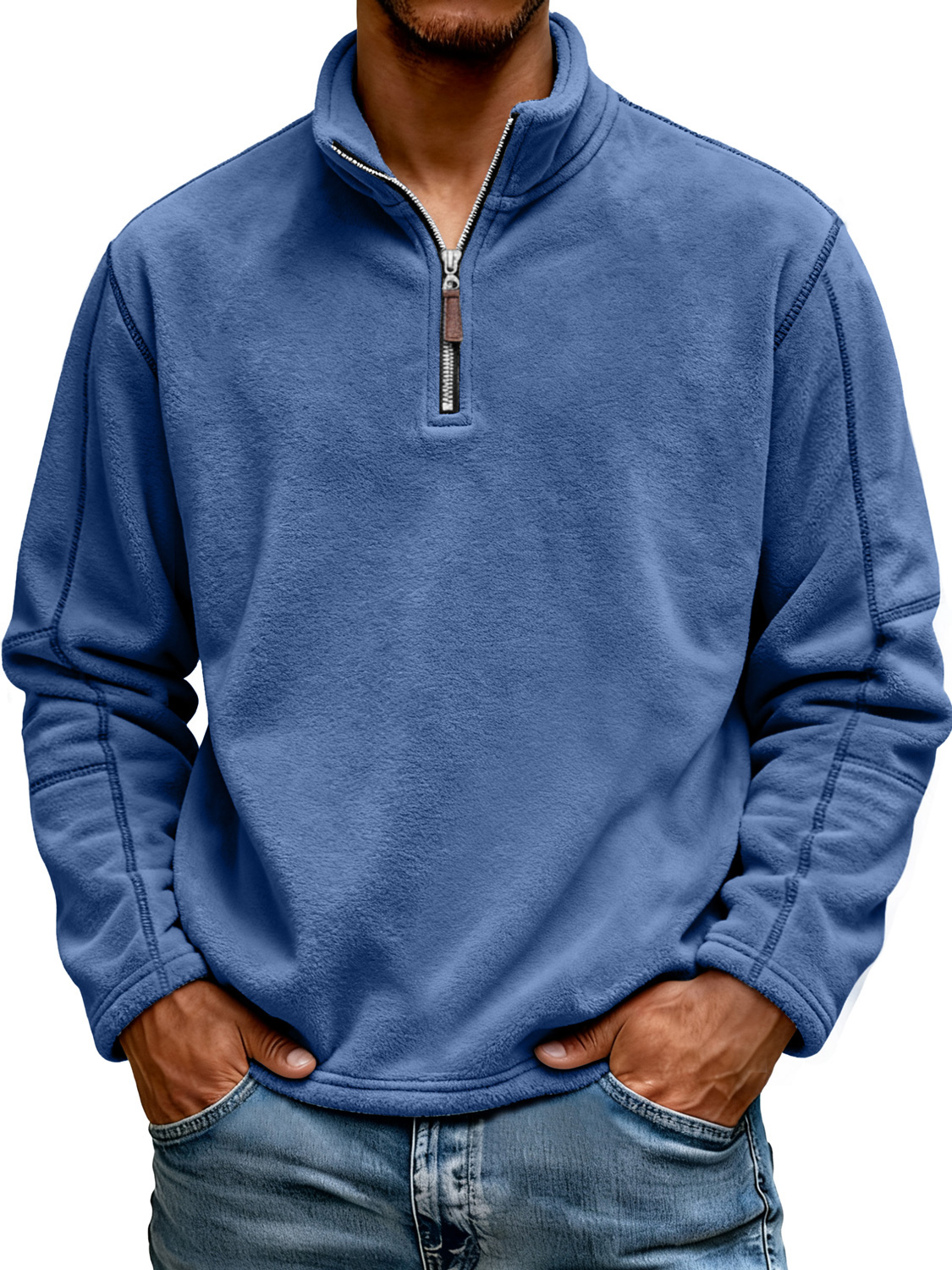 Herrenmode Polar Fleece Stehkragen Reißverschluss Freizeit Sweatshirt-deurabatt
