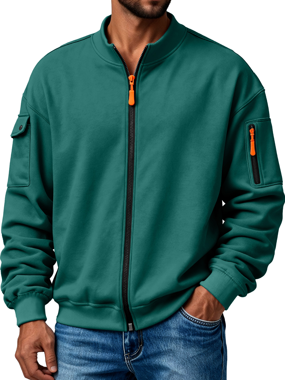 Herren Mehrfachtaschen Stehkragen Reißverschluss Freizeitjacke-deurabatt